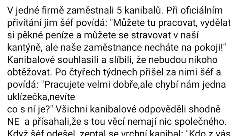 VTIP: V jedné firmě zaměstnali pět kanibalů….. Nejlepší VTIP dnešního dne!